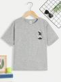 SHEIN Tween Boys' Loose Fit Short Sleeve T-Shirt With Patterns, Round Neck