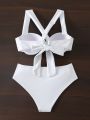 SHEIN Swim Mod White Butterfly Knot Decorated Bikini Swimsuit Set