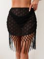 SHEIN Swim BohoFeel Women's Fringed Hem Poncho And Skirt Set