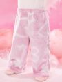 Baby Girl Luminous Star Pattern Wide Leg Flannel Pants