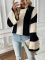 SHEIN Essnce Two Tone Cable Knit Drop Shoulder Sweater