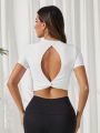 SHEIN Daily&Casual Women's Backless Cropped Sports T-Shirt