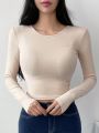 DAZY Women's Solid Color Round Neck Slim Fit Long Sleeve T-shirt