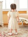 Baby Girls' Lace Puff Sleeve Dress With Butterfly Applique Detail