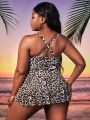 SHEIN Swim Classy Plus Leopard Print Ruffle Hem One Piece Swimsuit