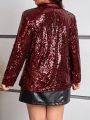 SHEIN Privé Plus Size Sequined False Pocket Blazer