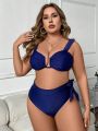 SHEIN Swim Chicsea Plus Size Solid Color Bikini Set With Knot Detail And Side Tie