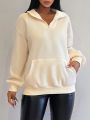 SHEIN SXY Zippered Half Placket Fleece Lined Sweatshirt With Drop Shoulder Sleeves