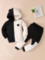 SHEIN Kids QTFun Young Boy Two Tone 3D Ear Design Hoodie & Sweatpants