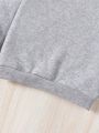 SHEIN Kids EVRYDAY Little Girls' Long Sleeve Grey Pullover With Girl Printed Wide Sleeves & Crew Neck For Spring & Autumn