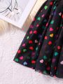 SHEIN Kids EVRYDAY Girls' Full Print Heart Patterned Skirt