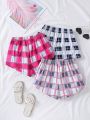 SHEIN Kids EVRYDAY 3pcs/Set Girls' Cute Simple Plaid Shorts Combination