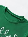 SHEIN Kids QTFun Girls' Green 2024 Printed T-Shirt For Big Kids
