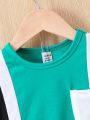 Street Style Fashionable Boys' Color Block Short Sleeve T-Shirt And Shorts Set