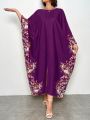 Plus Size Floral Printed Batwing Sleeve Dress