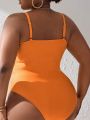 SHEIN Swim Vcay Plus Size Women'S Hollow Out One-Piece Swimsuit With Ruffle Detailing