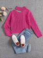 Girls' Hollow Out And Twisted Flower Detail Knit Sweater For Tween