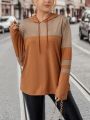 SHEIN LUNE Plus Colorblock Drawstring Hoodie