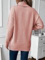 Turtleneck Drop Shoulder Button Detail Sweater