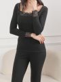 Contrast Lace Thermal Underwear Set