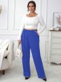 SHEIN Privé Textured Plus Size Women's Straight Pants With Slanted Pockets