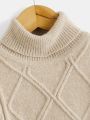 SHEIN Toddler Boys Turtle Neck Drop Shoulder Cable Knit Sweater