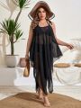 SHEIN Swim Basics Plus Size Women'S Sheer Beachy Slip Dress With Spaghetti Straps