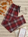 1pc Checkered Sleep Pants With Bow Decoration