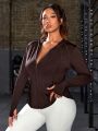 Plus Size Women's Thumb Hole Zip Up Sports Jacket