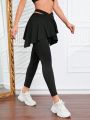 Solid Ruffle Trim 2 In 1 Sports Leggings