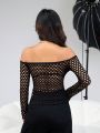 SHEIN ICON Women's Off Shoulder Fishnet Top