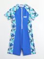 Boys' Tropical Printed Spliced One-piece Swimsuit For Children