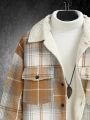 Manfinity Men Plaid Print Teddy Lined Overcoat Without Sweater