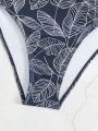 SHEIN Swim Vcay Women'S Split Strap Leaf Printed Halter Bikini Set, Random Print