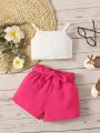 SHEIN Baby Girl'S Sports Casual Ribbed Tank Top & Shorts Set