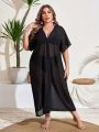 SHEIN Swim Basics Plus Size Women'S Long Short Sleeve Kimono Dress