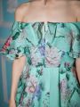 Alice McCall Floral Print Off Shoulder Ruffle Trim Dress
