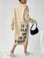 SHEIN LUNE Women'S Drop Shoulder Long Sweatshirt With Letter Print