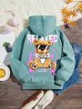 Teen Girl Bear & Letter Graphic Hoodie