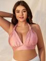 SHEIN Swim Mod Plus Size Tie Detail Backless Bikini Top