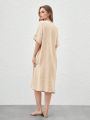 SHEIN Leisure Women'S Solid Color Batwing Sleeve Above Knee Length Homewear Jumpsuit Dress