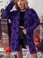 PUNK Plus Halloween Bat Pattern Drop Shoulder Open Front Cardigan