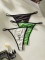 3pack Cartoon Graphic Contrast Binding Thong