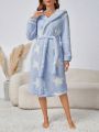 Women'S Starry Printed Hooded Bathrobe