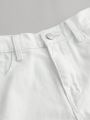 SHEIN New Arrival Tween Girl White Distressed Utility Straight Leg Jeans