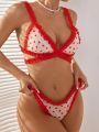 SHEIN Women's Red Sexy Lingerie With Cross Strap And Heart Decoration