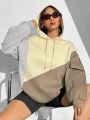 Hooded Sweatshirt With Color-blocking Side Panels, Flap Pocket And Drawstring