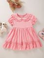 Baby Frill Trim Peter Pan Collar Puff Sleeve Smock Dress