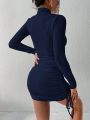 SHEIN Essnce Mock Neck Drawstring Side Bodycon Dress