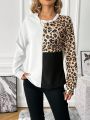 SHEIN LUNE Leopard Print Colorblock Tee